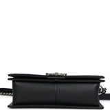 Pre-owned Chanel Medium Boy Bag Black Caviar Aged Ruthenium Hardware
