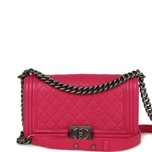 Pre-owned Chanel Medium Boy Bag Pink Lambskin Aged Ruthenium Hardware