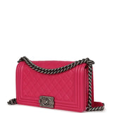 Pre-owned Chanel Medium Boy Bag Pink Lambskin Aged Ruthenium Hardware