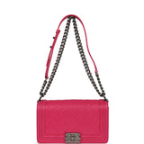 Pre-owned Chanel Medium Boy Bag Pink Lambskin Aged Ruthenium Hardware