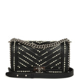 Chanel Medium Boy Bag Black Pearl Chevron Calfskin Silver Hardware