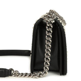 Chanel Medium Boy Bag Black Pearl Chevron Calfskin Silver Hardware