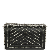 Chanel Medium Boy Bag Black Pearl Chevron Calfskin Silver Hardware