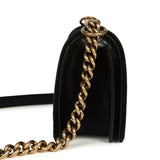 Pre-owned Chanel Medium Boy Bag Black Chevron Velvet Antique Gold Hardware