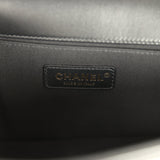 Pre-owned Chanel Medium Boy Bag Black Chevron Velvet Antique Gold Hardware