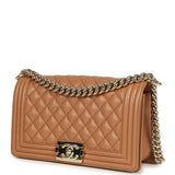 Pre-owned Chanel Medium Boy Bag Caramel Shiny Caviar Light Gold Hardware