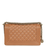 Pre-owned Chanel Medium Boy Bag Caramel Shiny Caviar Light Gold Hardware