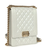 Pre-owned Chanel North South Boy Bag Light Grey Iridescent Calfskin Light Gold Hardware