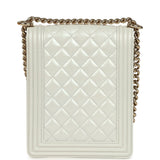 Pre-owned Chanel North South Boy Bag Light Grey Iridescent Calfskin Light Gold Hardware