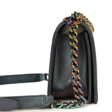 Pre-owned Chanel Old Medium Boy Bag Iridescent Purple Goatskin Rainbow Hardware