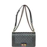 Pre-owned Chanel Old Medium Boy Bag Iridescent Purple Goatskin Rainbow Hardware