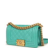 Pre-owned Chanel Small Boy Bag Turquoise Lambskin Antique Gold Hardware