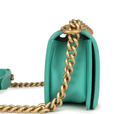 Pre-owned Chanel Small Boy Bag Turquoise Lambskin Antique Gold Hardware