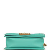 Pre-owned Chanel Small Boy Bag Turquoise Lambskin Antique Gold Hardware