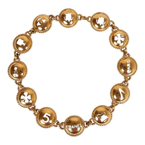Vintage Chanel 24K Gold Plated Round Cutout Lucky Charms Chain Belt
