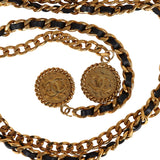Vintage Chanel 24K Gold Plated CC Medallion Chainlink Leather Belt Black Leather
