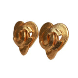 Vintage Chanel 24K Gold Plated CC Heart Earrings