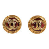 Vintage Chanel 24K Gold Plated Red Gripoix CC Earrings