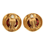 Vintage Chanel 24K Gold Plated Red Gripoix CC Earrings