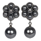 Chanel Flower Pearl Cluster Dangle Earrings Dark Grey Ruthenium Hardware