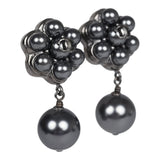Chanel Flower Pearl Cluster Dangle Earrings Dark Grey Ruthenium Hardware