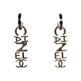 Chanel "Chanel" Letter Drop Earrings Black/White Enamel Light Gold Hardware
