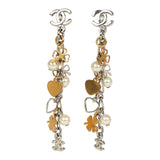 Pre-owned Chanel CC Clovers & Hearts Dangle Earrings Mixed Metal Hardware
