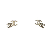 Chanel Double CC Crystal Stud Earrings Black Gold Tone Hardware