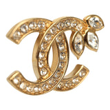 Chanel Crystal Floral CC Stud Earrings Gold Tone Hardware