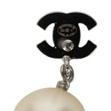 Chanel Small Crystal CC Pearl Drop Earrings Silver Tone Metal