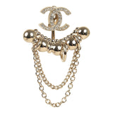 Chanel Crystal CC Dangle & Chain Link Ear Cuff Earrings Light Gold Tone Hardware