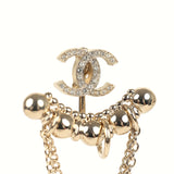 Chanel Crystal CC Dangle & Chain Link Ear Cuff Earrings Light Gold Tone Hardware