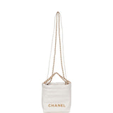 Chanel Mini 22 Bag White Calfskin Antique Gold Hardware