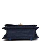 Chanel Square Flap Backpack Blue Denim Antique Gold Hardware