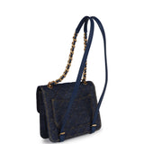 Chanel Square Flap Backpack Blue Denim Antique Gold Hardware