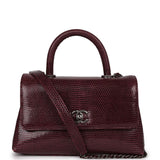 Pre-owned Chanel Mini Coco Handle Burgundy Lizard Ruthenium Hardware