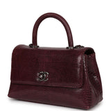 Pre-owned Chanel Mini Coco Handle Burgundy Lizard Ruthenium Hardware