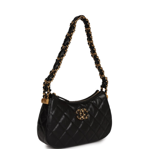 Chanel 19 Hobo Bag Black Aged Calfskin Brushed Gold Hardware
