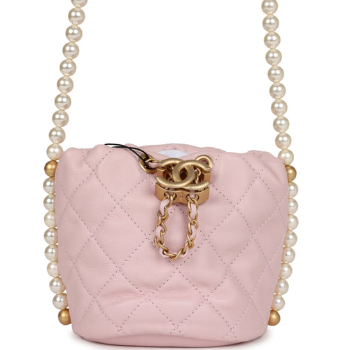 Chanel "About Pearls" Mini Drawstring Bucket Bag Pink Calfskin Brushed Gold Hardware