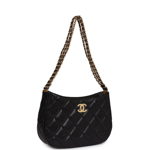 Chanel Hobo Bag Black Shiny Caviar Brushed Gold Hardware