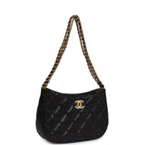 Chanel Hobo Bag Black Shiny Caviar Brushed Gold Hardware