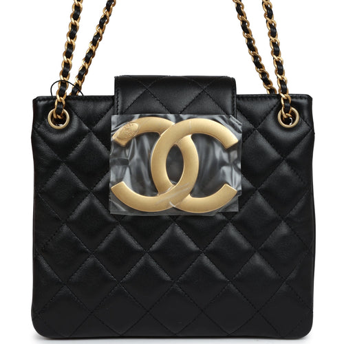 Chanel Small CC Shoulder Bag Black Lambskin Antique Gold Hardware