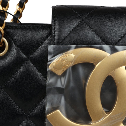 Chanel Small CC Shoulder Bag Black Lambskin Antique Gold Hardware