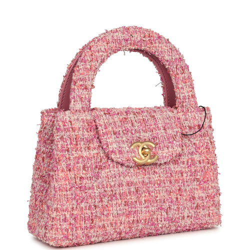 Chanel Small Kelly Shopper Pink Tweed Brushed Gold Hardware