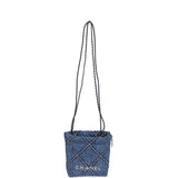 Chanel Mini 22 Bag Blue Stitched Denim Silver Hardware