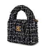 Chanel Nano Kelly Shopper Black, White & Silver Sequin Tweed Brushed Gold Hardware
