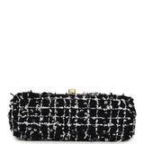 Chanel Nano Kelly Shopper Black, White & Silver Sequin Tweed Brushed Gold Hardware
