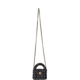 Chanel Nano Kelly Shopper Black, White & Silver Sequin Tweed Brushed Gold Hardware