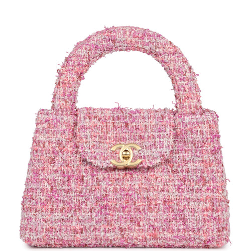 Chanel Small Kelly Shopper Pink Tweed Brushed Gold Hardware