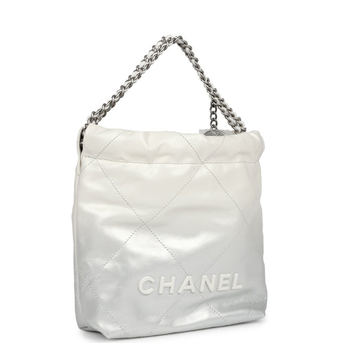 Chanel Mini 22 Bag White and Silver Ombre Metallic Calfskin Silver Hardware